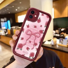 Ucuc iPhone 12  Uyumlu Gül Bow Deseni Kamera Koruma ve Şok Emici Bordo Koruyucu Kılıf