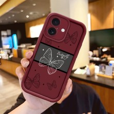 Ucuc iPhone 16 Uyumlu Için, Şok Koruma ve Kamera Koruyucu Özelliği Bordo Kelebek Desenli Silikon Kılıf