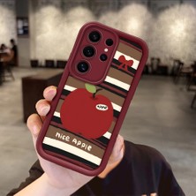 Ucuc Samsung Galaxy S24 Ultra Uyumlu Kamera Koruma Bordo Yumuşak Silikon Trend Meyve Düğümü Deseni Kılıfı