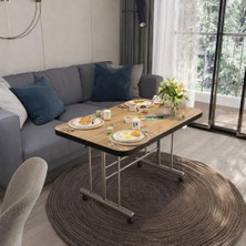 Tekerlekli Masa Orta Sehpa 70  x 110 Yükseklik 58 cm  Metal Ayak Yemek Masası Balkon Masası