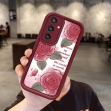 Ucuc Samsung Galaxy S23 Fe  Uyumlu Gül Bow Deseni Kamera Koruma ve Şok Emici Bordo Koruyucu Kılıf