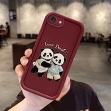 Ucuc iPhone 7/8/se 2020 2022 Uyumlu Burgundy Silikon Kılıf Panda Desenli Kamerayı Koruyan Anti-Çarpma Tasarım