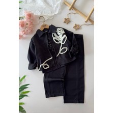 Miniğimin Cicileri Gül Desenli Ceketli 3 Lü Takım - Siyah