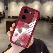 Ucuc Tecno Camon 20/20 Pro 4g  Uyumlu Gül Bow Deseni Kamera Koruma ve Şok Emici Bordo Koruyucu Kılıf