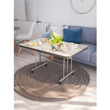 Tekerlekli Masa Orta Sehpa 70  x 110 Yükseklik 58  cm  Metal Ayak Yemek Masası Balkon Masası