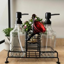 2'li Cam Dispenser Seti – Metal Taşıyıcılı Sıvı Sabun & Deterjan Pompa Şişeleri, Endüstriyel Mutfak & Banyo Organizer