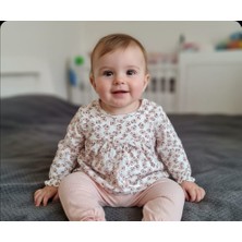 Nazar Bebekız Bebek Çiçek Desenli Fırfırlı Uzun Kollu Tunik ve Fitilli Pantolon 2'li Takım