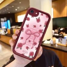Ucuc iPhone 7/8/se 2020 2022  Uyumlu Gül Bow Deseni Kamera Koruma ve Şok Emici Bordo Koruyucu Kılıf