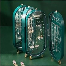 4 Bölmeli Takı Organizeri Aynalı Takı Askısı Yüzük Standı, Küpe Standı, Kolye Düzenleyici Yeşil