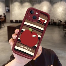 Ucuc iPhone 15 Plus Uyumlu Kamera Koruma Bordo Yumuşak Silikon Trend Meyve Düğümü Deseni Kılıfı