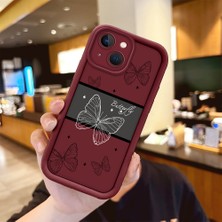 Ucuc iPhone 15 Plus Uyumlu Için, Şok Koruma ve Kamera Koruyucu Özelliği Bordo Kelebek Desenli Silikon Kılıf