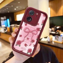 Ucuc Xiaomi Redmi K60 Ultra  Uyumlu Gül Bow Deseni Kamera Koruma ve Şok Emici Bordo Koruyucu Kılıf