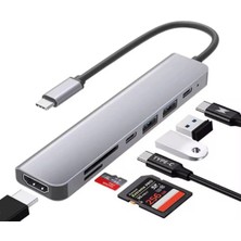 vooka USB Çoklayıcı 7in1 Hub Type-C 4K Hdmı Sd Tf Kart Okuyucu USB 3.0 Okuyucu