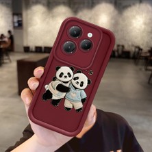 Ucuc Infinix Hot 40/hot 40 Pro Uyumlu Burgundy Silikon Kılıf Panda Desenli Kamerayı Koruyan Anti-Çarpma Tasarım