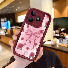Ucuc Realme C53/C51/NOTE 50  Uyumlu Gül Bow Deseni Kamera Koruma ve Şok Emici Bordo Koruyucu Kılıf