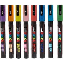 Uni 0.9-1.3 mm Su Bazlı Poster Markörü Simli 8 Li Set