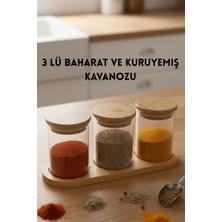 PeriNuvia 3lü 180ML Borosilikat Cam Baharat ve Kuruyemiş Kavanozu Bambu Kapaklı 8X6CM Mutfak Düzenleyici