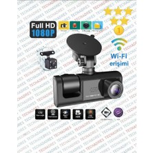Techadres Araç Içi Hd Video Kayıt Cihazı Wi-Fi Erişimli (3 Kamera Lens Bir Arada)