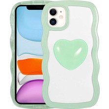Efura iPhone 11 Kılıf Renkli Kalp Figürlü Efr Ponçik Kapak-Su Yeşil