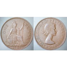 Banknoting Birleşik Krallık 1 Penny 1965 Kraliçe Iı. Elizabeth  31 mm Ingiltere.