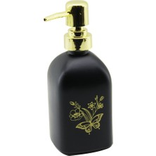 Die Grup Cam Kare - Siyah Şişe--Sarı Kelebek-Çiçek Desen Sıvı Sabunluk 400ML Gold Plastik Pompa (4887)