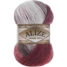 Alize Angora Gold Batik (1 Adet) 1984 Krem-Bordo-Gri Renkli El Örgü Ipliği