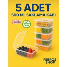 Febros 500ML Dikdörtgen Kendinden Kapaklı Derin Dondurucu Saklama Kabı 5'li Set Buzluk Mikrodalga Gıda Kap
