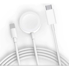 Efura Beyaz Akıllı Saat Wireless To Lightning Type-C Şarj Kablosu 1.2m