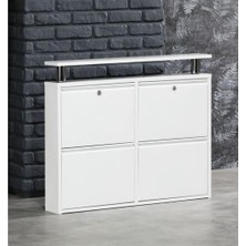 Moemi Metal Ayakkabılık Tablalı (2 +2) 4'lü Metal Ayakkabılık - Kilitli -Beyaz