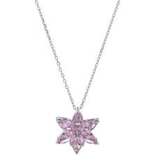 Nagiss Lotus Çiçeği Pembe Zirkon Taşlı 925 Ayar Gümüş Kadın Kolye