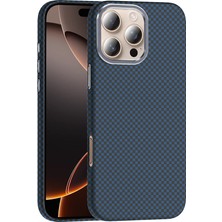 Efura iPhone 16 Pro Max Kılıf Magsafe Şarj Özellikli Karbon Fiber Görünümlü Efr Gros Kapak - Lacivert