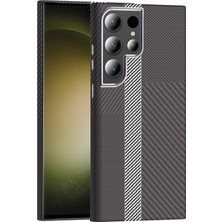 Efura Galaxy S23 Ultra Kılıf M-Safe Şarj Özellikli Karbon Fiber Görünümlü Efr Gros Kapak - Gri-Siyah