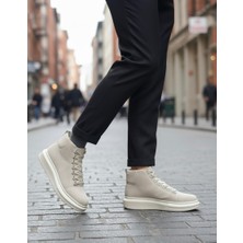 Baybonza BA0713 Bağcıklı Süet Bej Yüksek Taban Erkek Tarz Spor Bot