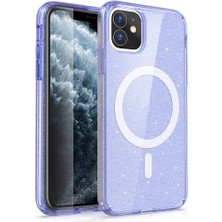 Efura Apple iPhone 11 Kılıf Magsafe Şarj Özellikli Parlayan Simli Saydam Renkli Efr Allstar Kapak-Mor