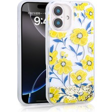 Efura iPhone 16 Uyumlu Kılıf Sıvılı Simli Baskılı Şeffaf Arka Yüzey Efr Mossa Silikon Kapak-Sarı