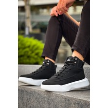 Baybonza BA0321 Gizli Bağcıklı Erkek Yüksek Taban Siyah Beyaz Spor Bot