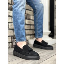 Baybonza BA0154 Bağcıksız Yüksek Taban Süet Siyah Renk Siyah Taban Püsküllü Erkek Ayakkabı