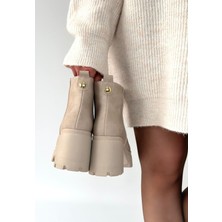 Alfaze Yandan Fermuarlı Topuklu Bot Bej Topuk Boyu 7 cm