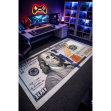 Emiroğlu Gerçek 100 Dolar Desenli Yıkanabilir Kaymaz Dot Taban Süngerli Halı–Dijital Baskı, Eğlenceli Tasarım