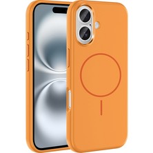 Efura iPhone 16 Kılıf M-Safe Şarj Özellikli Metal Kamera Çerçeveli Zore Edi Silikon Kapak - Turuncu