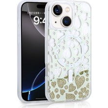 Efura iPhone 15 Uyumlu Kılıf Sıvılı Simli Baskılı Şeffaf Arka Yüzey Efr Mossa Silikon Kapak-Gold