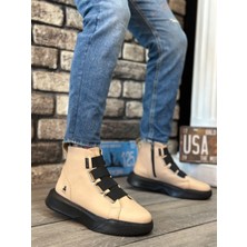 Baybonza BA0142 Bantlı Erkek Yüksek Taban Krem Spor Bot