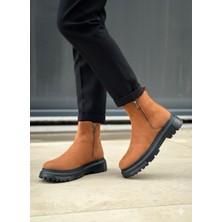 Baybonza BA0777 Süet Taba Siyah Taban Çift Fermuarlı Erkek Yarım Bilek Bot