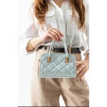 Özüm Takı Çanta Kadın Desenli El ve Omuz Kol Çantası Bebe Mavisi