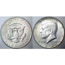 Banknoting Amerika Gümüş Yarım Dolar 1966 Kennedy 11,5 Gr. Çilaltı.