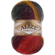 Alize Angora Gold Batik (1 Adet) 3368 Kırmızı-Gri-Hardal Renkli El Örgü Ipliği