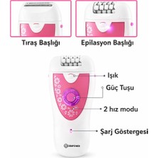 Dempower Işıklı Şarjlı Epilatör ve Tıraş Makinesi | 2 Başlık | 2 Hız Ayarı | USB Şarjlı