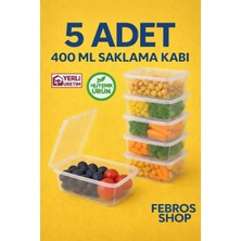 Febros 400ML Dikdörtgen Kendinden Kapaklı Derin Dondurucu Saklama Kabı 5'li Set Buzluk Mikrodalga Gıda Kap
