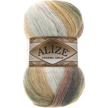 Alize Angora Gold Batik (1 Adet) 1893 Krem-Yeşil-Kahve Renkli El Örgü Ipliği