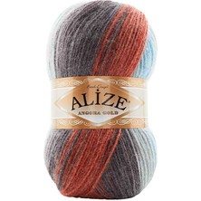 Alize Angora Gold Batik (1 Adet) 7922 Kırmızı-Mavi-Gri Renkli El Örgü Ipliği